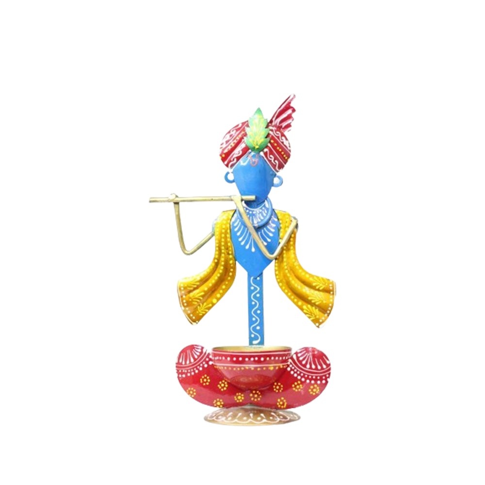 Small Krishna Earring – Blue and Red Decorative Candle Holder